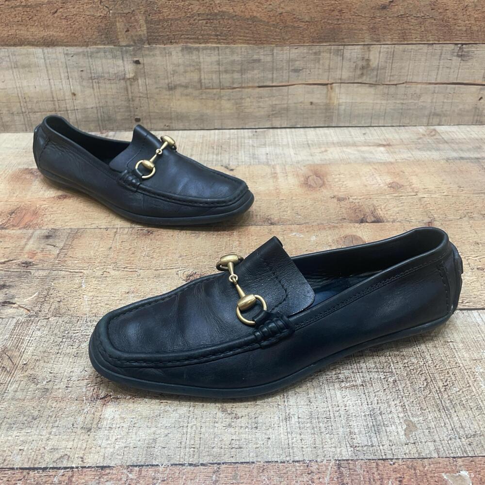 Gucci 117703 Loafers Womens Size 7 37.5 Black Leather Horsebit Comfort Shoes